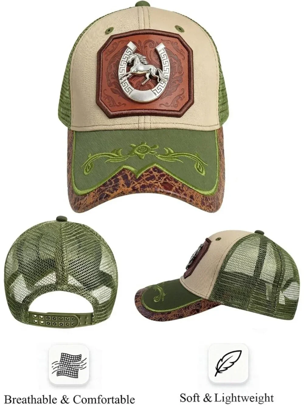 Men's Q Green Polyester Western Vintage Cowboy Cute Baseball Cap
